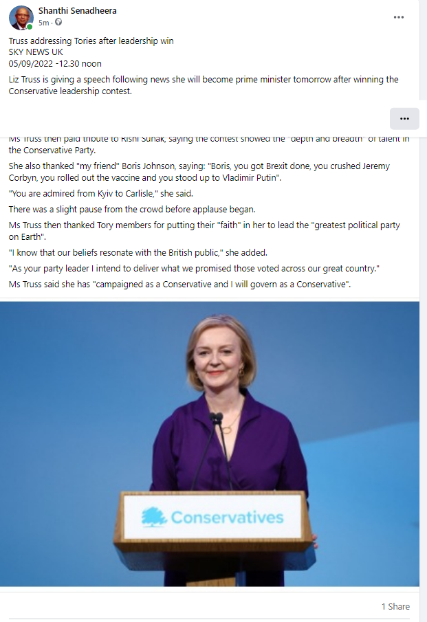 New Conservative Leader -New Prime Minister British Liz Truss