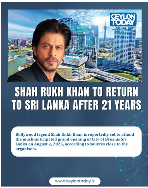 Bollywood Superstar Shah Rukh Khan to return to Sri Lanka after 21 years