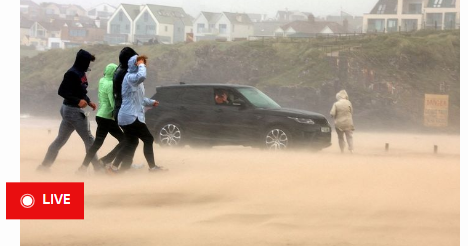 Storm Floris latest: Winds up to 124mph hit UK – as 32,000 homes without power and plane filmed struggling to land
